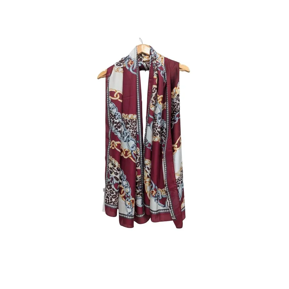 Jessica McClintock Oversized Satin Scarf Wrap NWT Baroque Chain Leopard Print